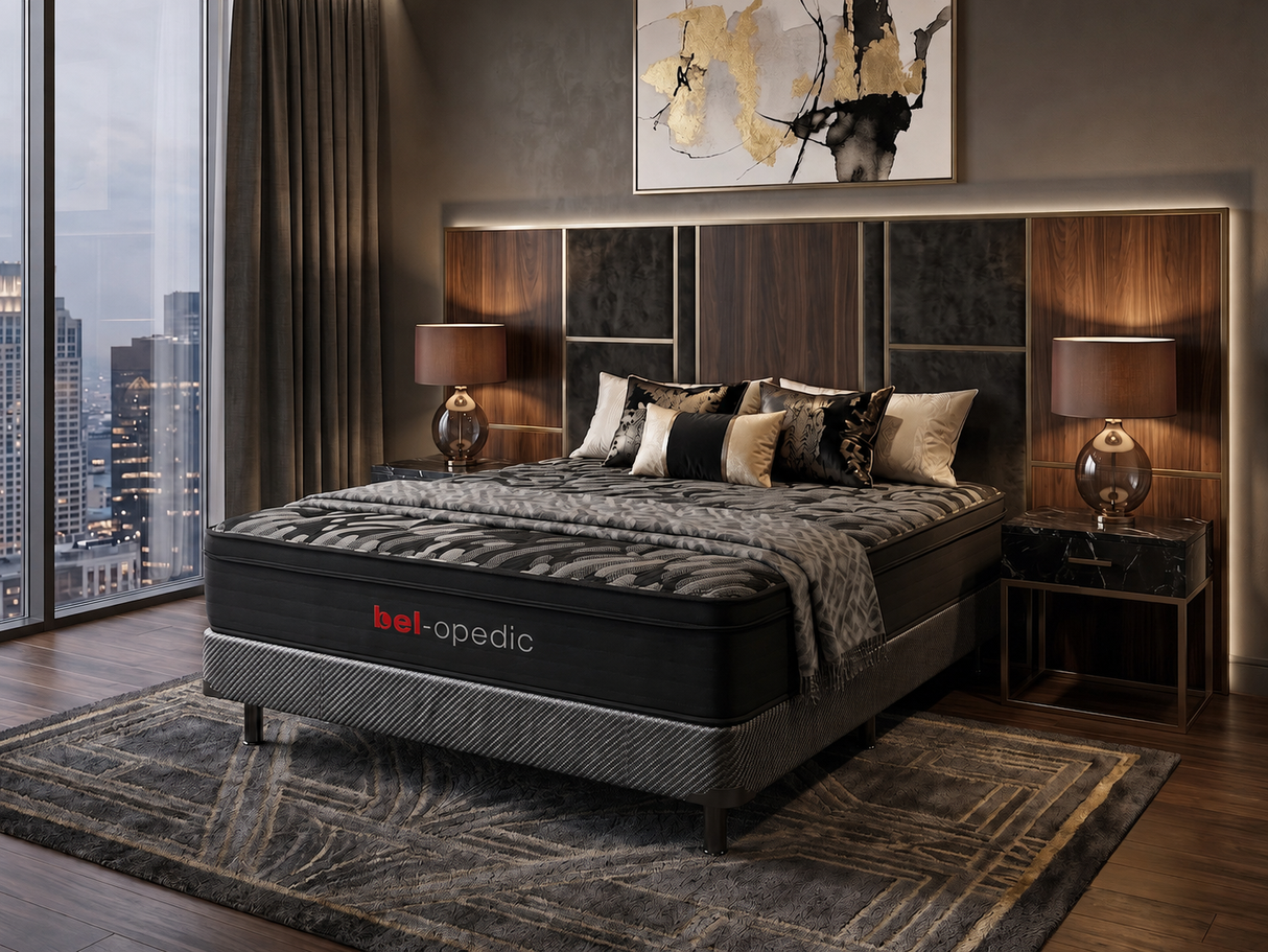 Graciela 15-Inch Plush Hybrid Mattress – Black & Gray Quilted Design