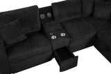 Hunter Black Fabric Sleeper Sectional with Recliner, Storage Chaise & Bluetooth Speakers