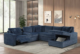 Hunter Blue Sleeper Sectional Sofa with Pull‑Out Bed, Storage Chaise, and LAF Recliner
