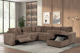 Hunter Mocha Fabric Sleeper Sectional with Recliner, Storage Chaise & Bluetooth Speakers