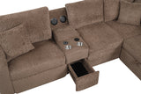 Hunter Mocha Fabric Sleeper Sectional with Recliner, Storage Chaise & Bluetooth Speakers