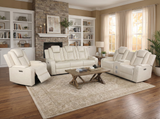 Modern Ivory 3-Piece Power Reclining Living Room Set w/ LED, Power Adjustable Headrest, Wireless Charging, Bluetooth Speakers, & Cupholders