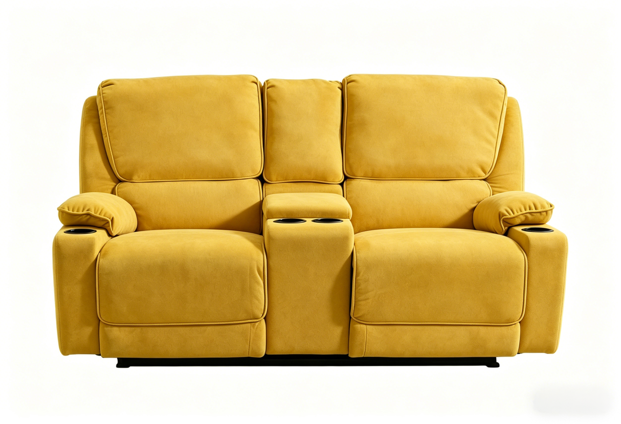 Yellow Manual Reclining Sofa & Loveseat Set with Storage Console and Cup Holders