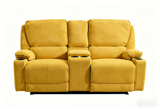 Yellow Manual Reclining Sofa & Loveseat Set with Storage Console and Cup Holders