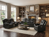 Black Power Reclining Living Room Set with LED Lights, Speakers, and Power Headrest