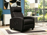 Black Linen Push-Back Recliner with Padded Arms & Side Storage Pocket