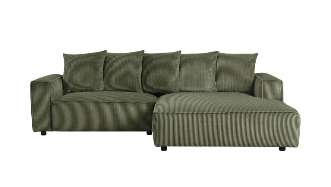 Romeo Olive Corduroy Sectional Sofa with Right Chaise - Green