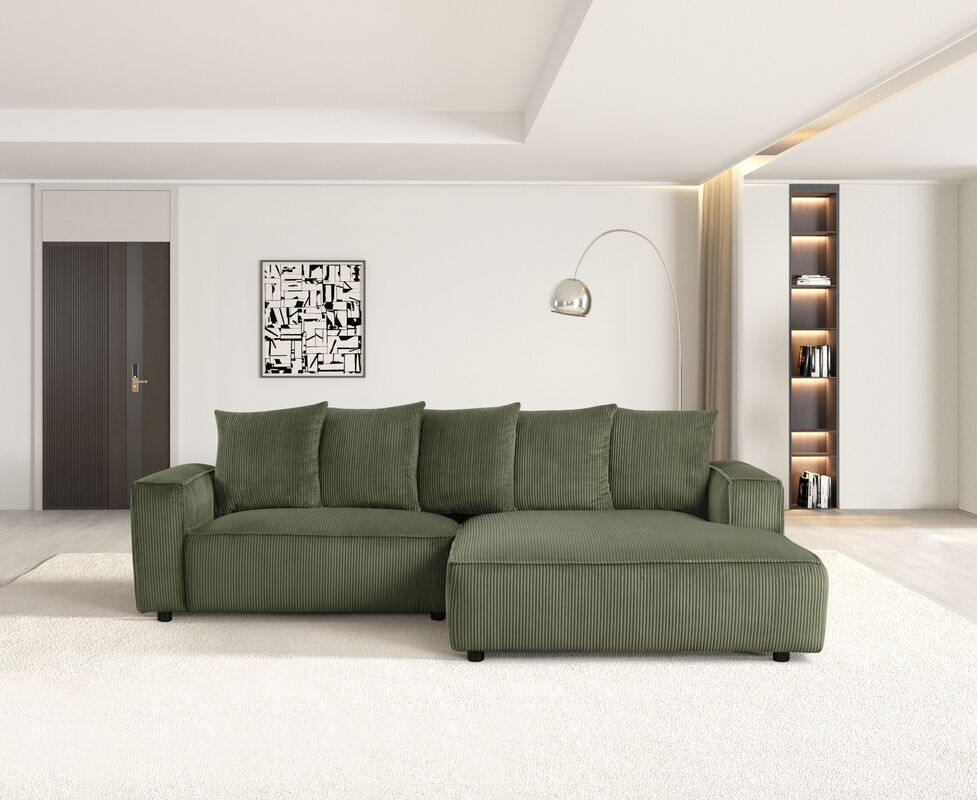 Romeo Olive Corduroy Sectional Sofa with Right Chaise - Green