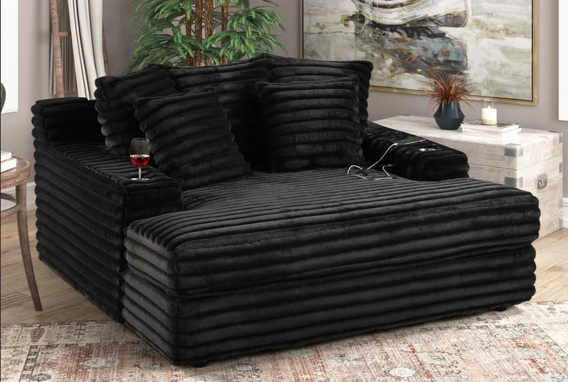 Oversized Chaise with Cup Holders and USB Charging Port