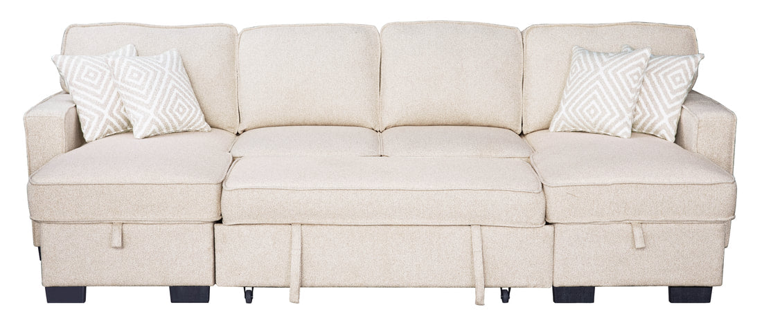 Sahara Beige Storage Sleeper Sectional with Dual Chaise & USB Console