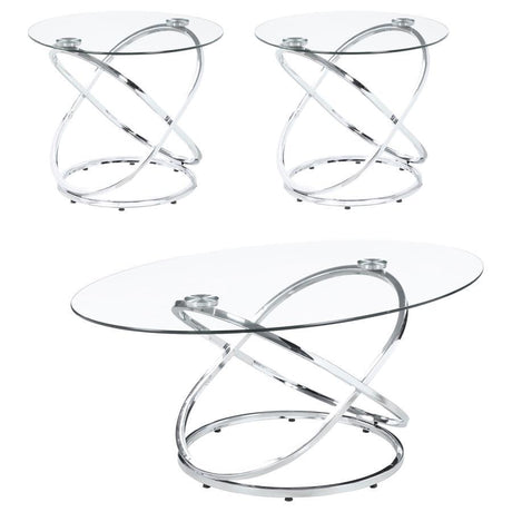 Warren - 3 Piece Oval Glass Top Coffee Table Set - Chrome by CoasterEssence | Bel Furniture