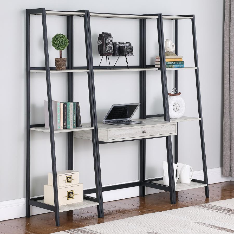 Pinckard - 1-Drawer Ladder Desk - Gray Stone And Black