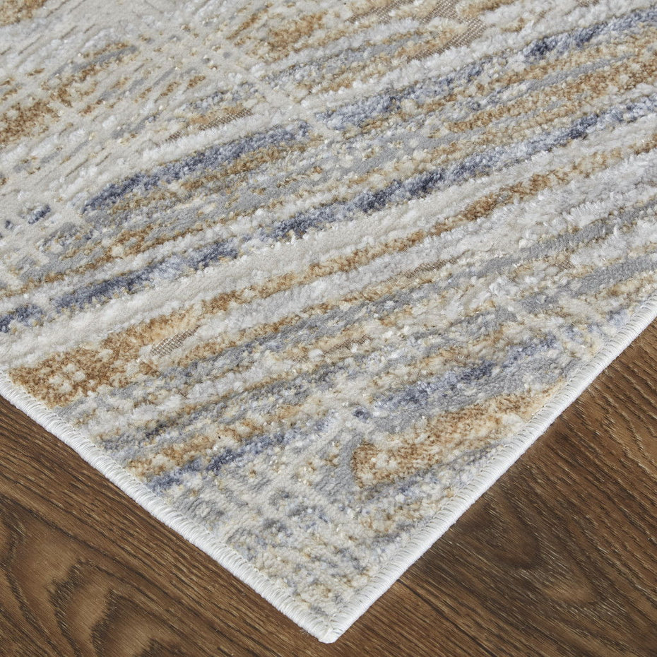 Abstract Power Loom Distressed Area Rug - Tan Ivory And Gray - 4' X 6'
