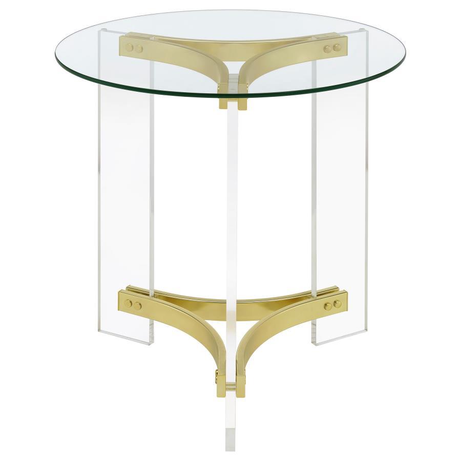 Janessa - Round Glass Top Acrylic Leg End Table Matte - Brass