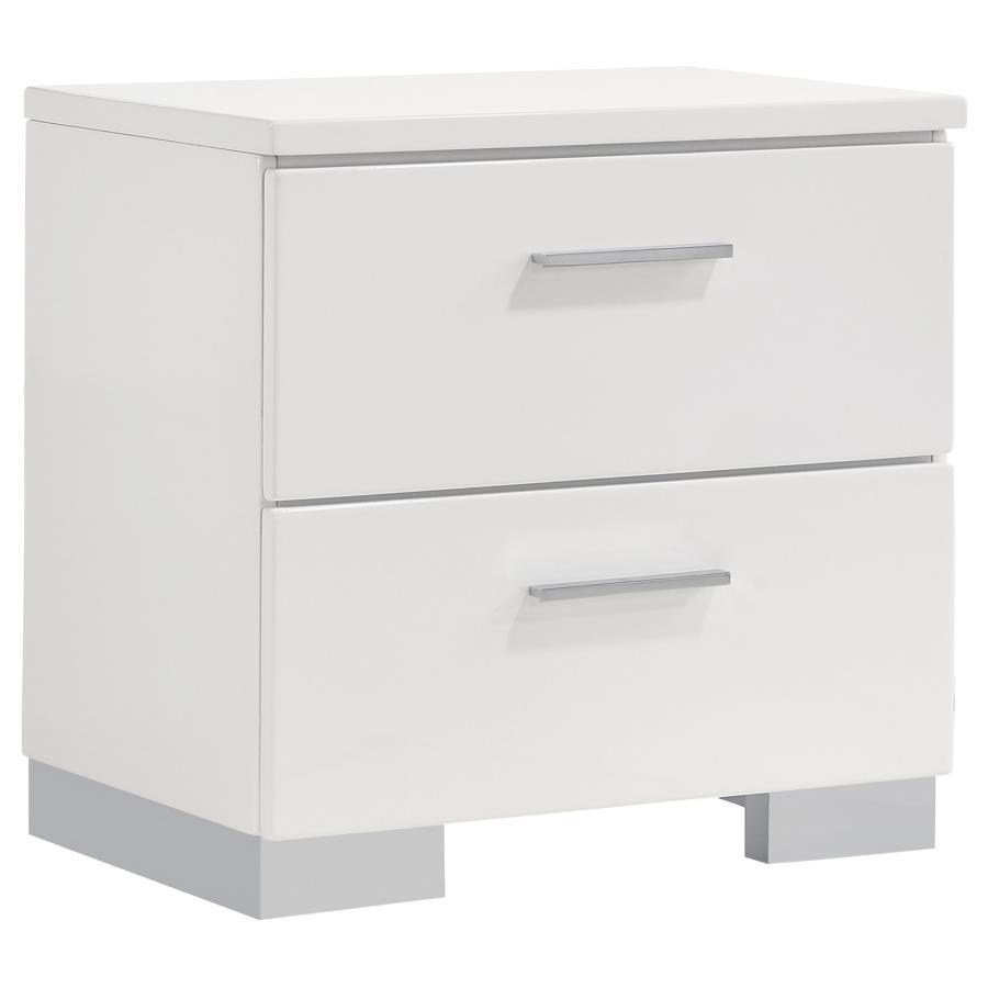 Felicity - 2-Drawer Nightstand - White High Gloss by CoasterEssence | Bel Furniture