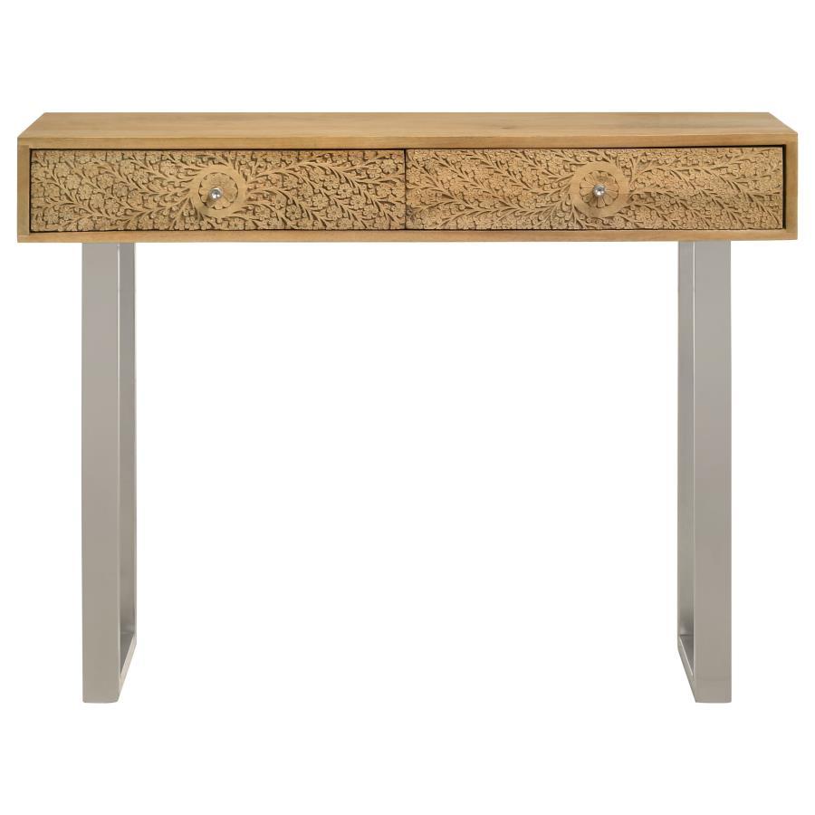 Draco - 2-Drawer Console Table Hand Carved Details - Natural