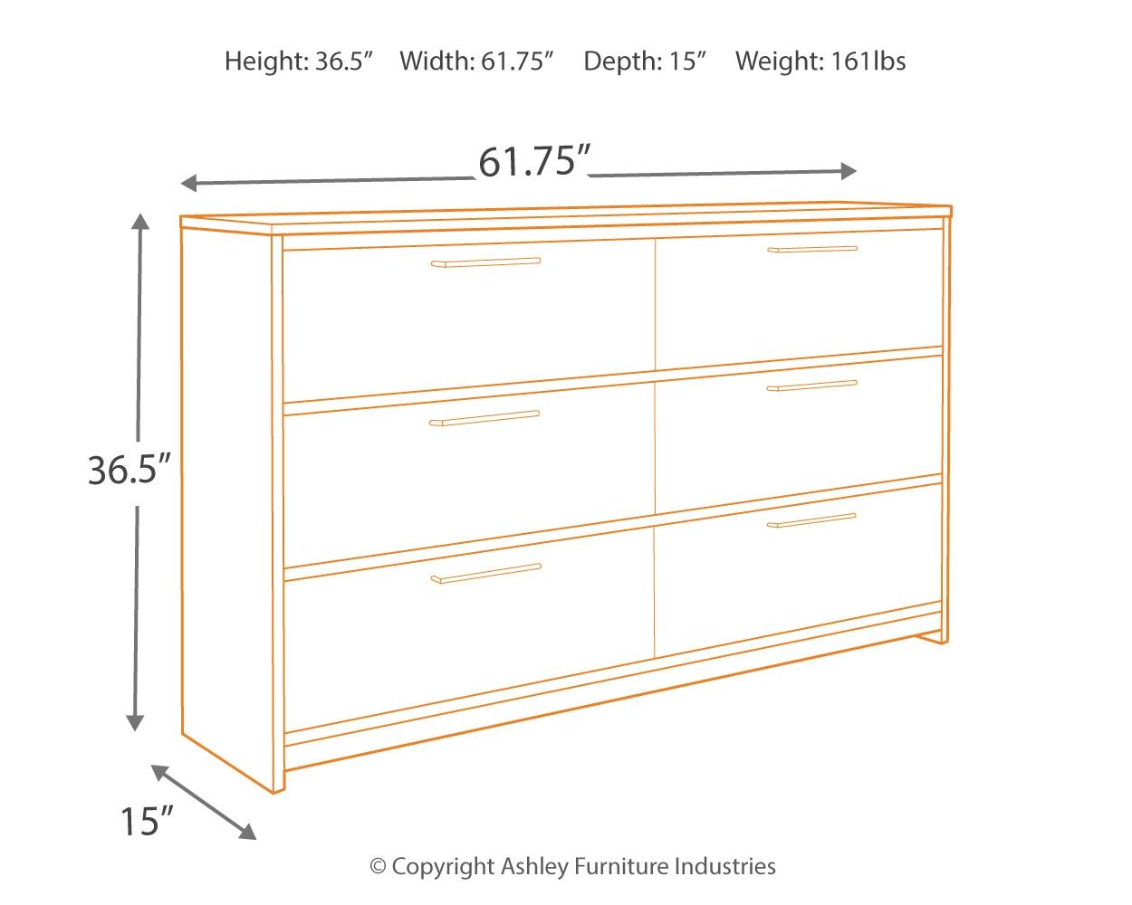 Baystorm - Gray - Six Smooth Drawer Dresser