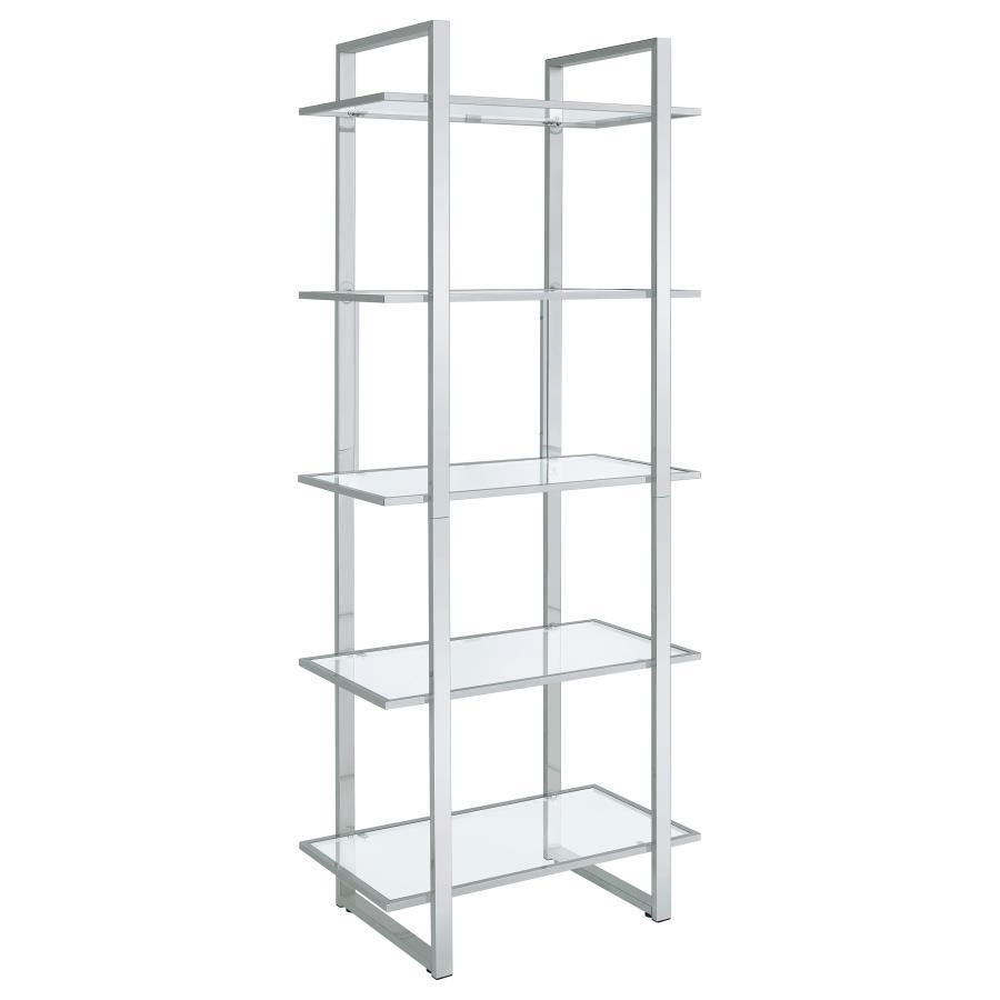 Hartford - 5-Shelf Glass Bookshelf - Chrome by CoasterEssence | Bel Furniture