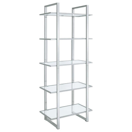 Hartford - 5-Shelf Glass Bookshelf - Chrome by CoasterEssence | Bel Furniture