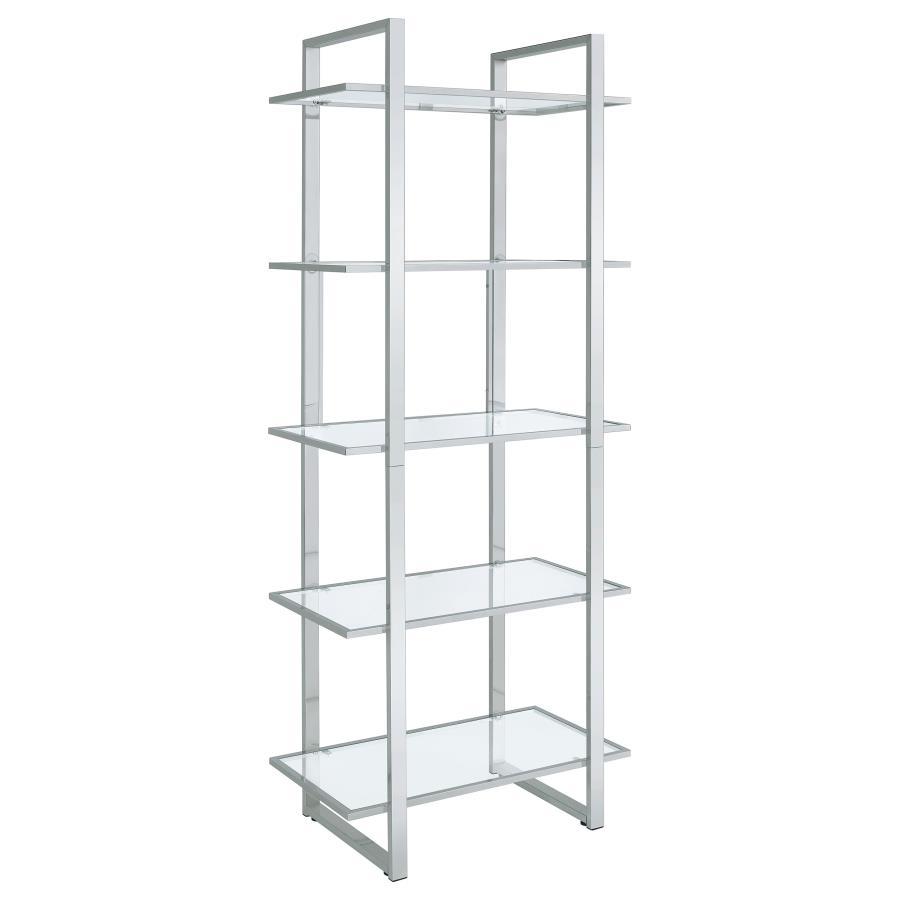 Hartford - 5-Shelf Glass Bookshelf - Chrome