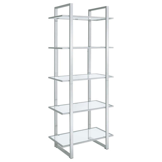 Hartford - 5-Shelf Glass Bookshelf - Chrome by CoasterEssence | Bel Furniture
