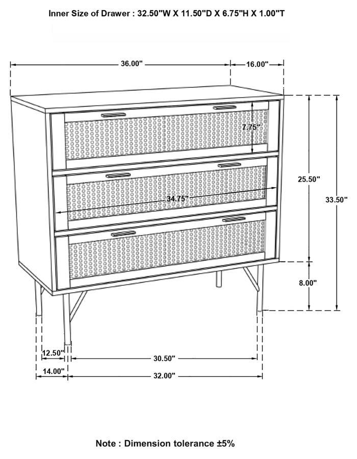 Zamora - 3-Drawer Wood Accent Cabinet With Woven Cane - Natural