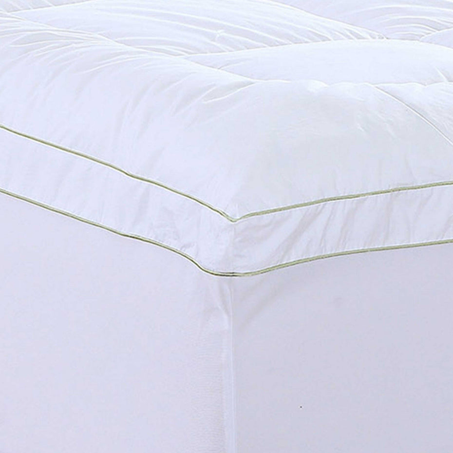 Square Quilted Queen Accent Piping Mattress Pad With Fitted Cover - White