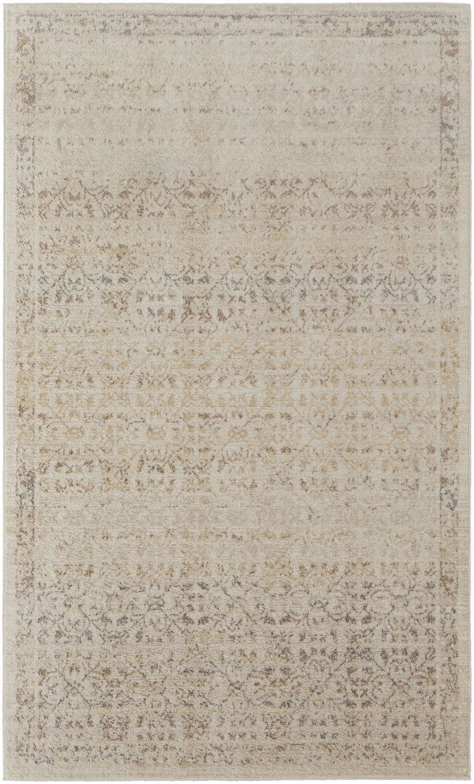 Abstract Power Loom Distressed Area Rug - Ivory Tan And Gray - 4' X 6'