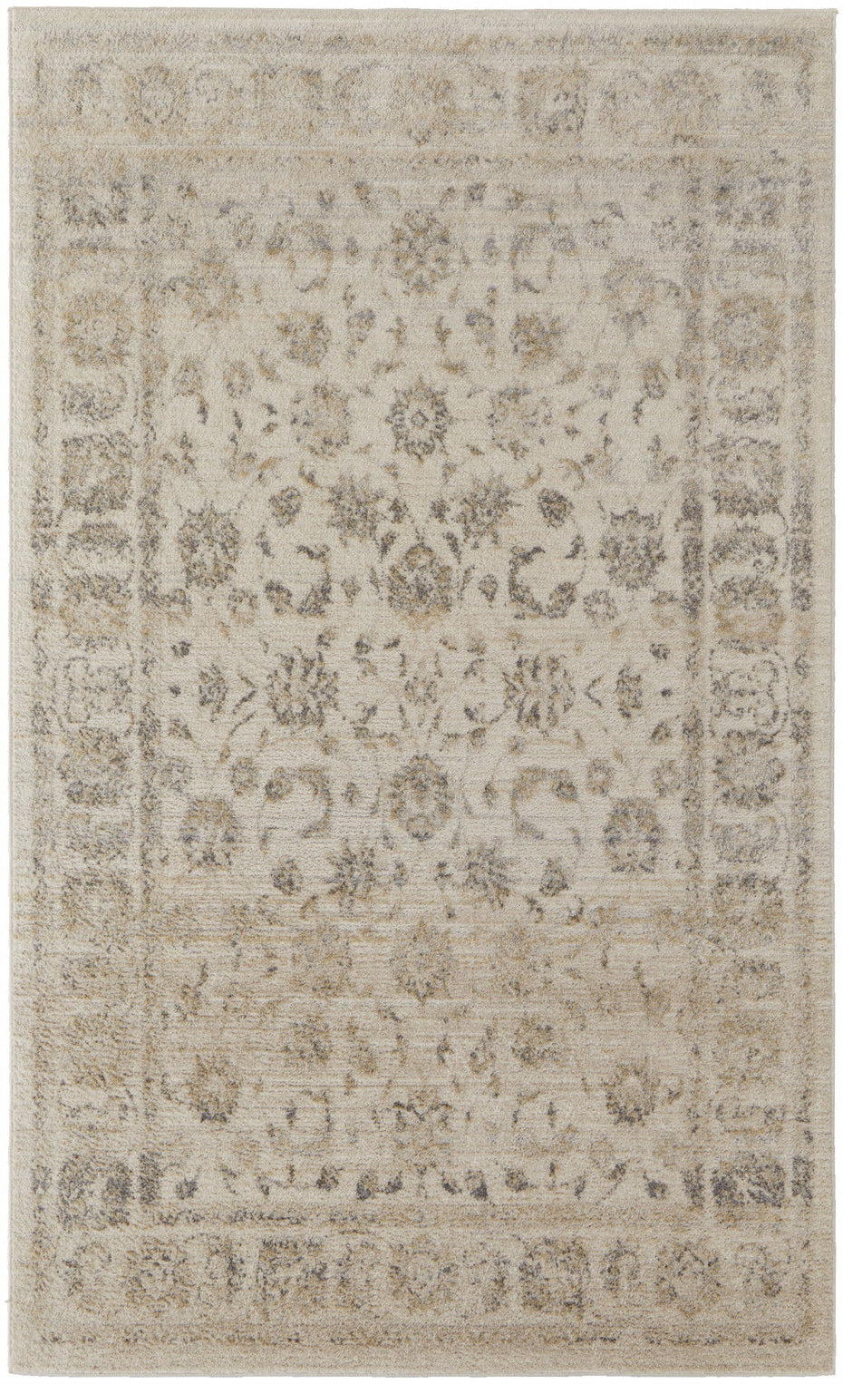 Abstract Power Loom Distressed Area Rug - Ivory Beige And Gray - 8' X 10'