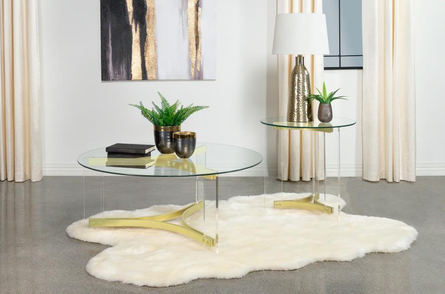 Janessa - Round Glass Top Acrylic Leg Coffee Table Matte - Brass