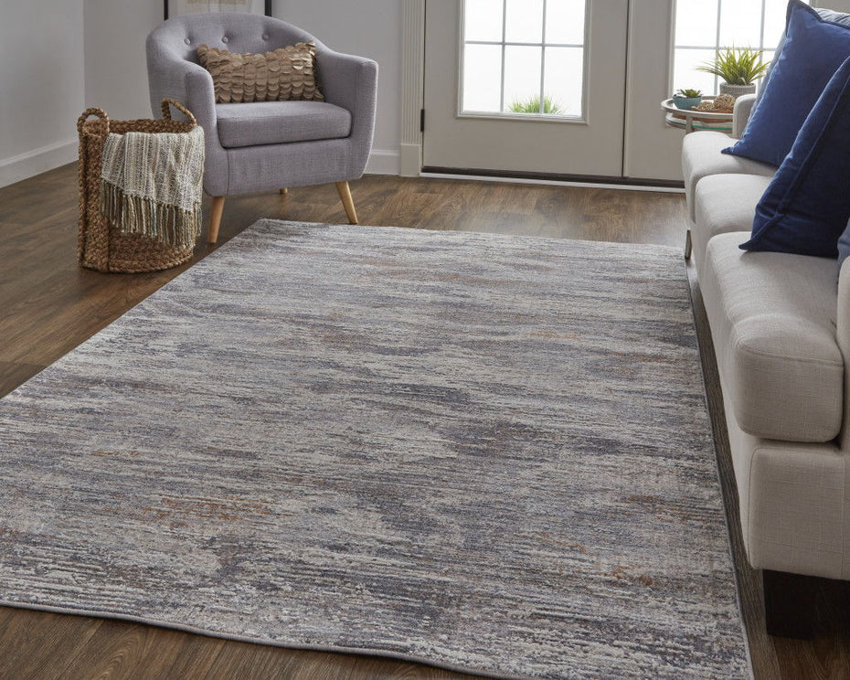 Abstract Power Loom Distressed Area Rug - Taupe Tan And Orange - 12' X 15'