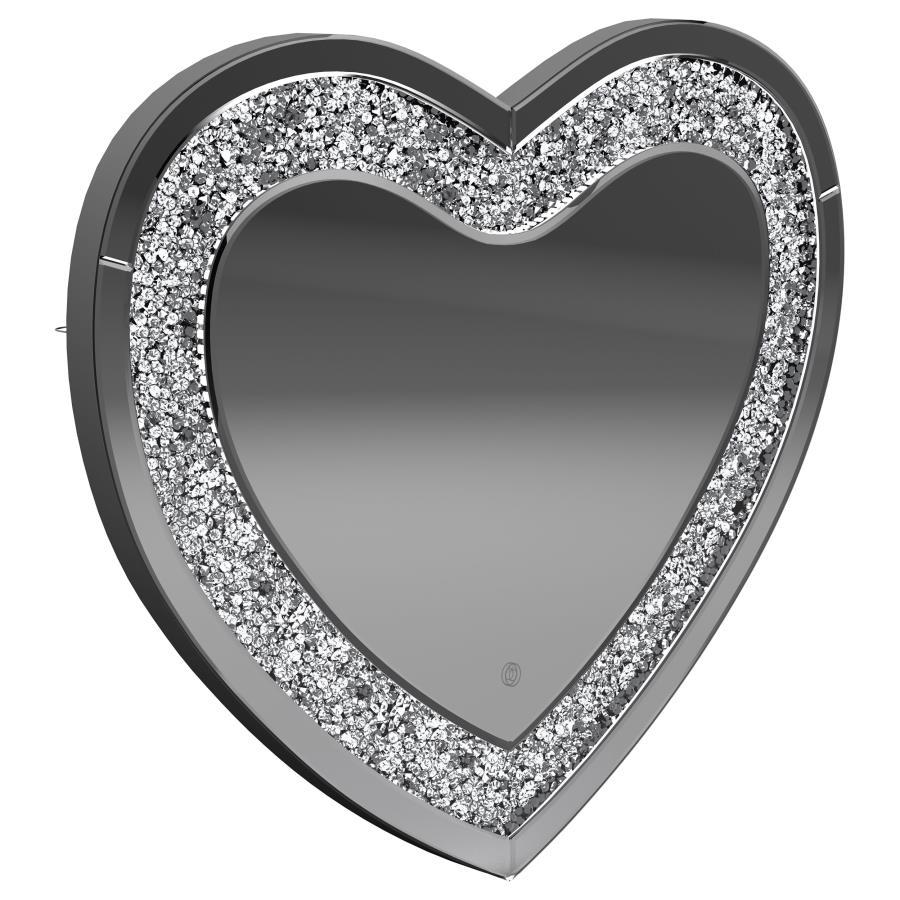 Aiko - Heart Shaped LED Light Wall Mirror - Silver by CoasterEssence | Bel Furniture