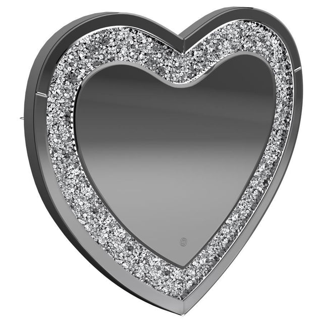 Aiko - Heart Shaped LED Light Wall Mirror - Silver by CoasterEssence | Bel Furniture