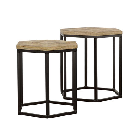 Adger - 2 Piece Hexagonal Nesting Tables - Natural And Black by CoasterEssence | Bel Furniture