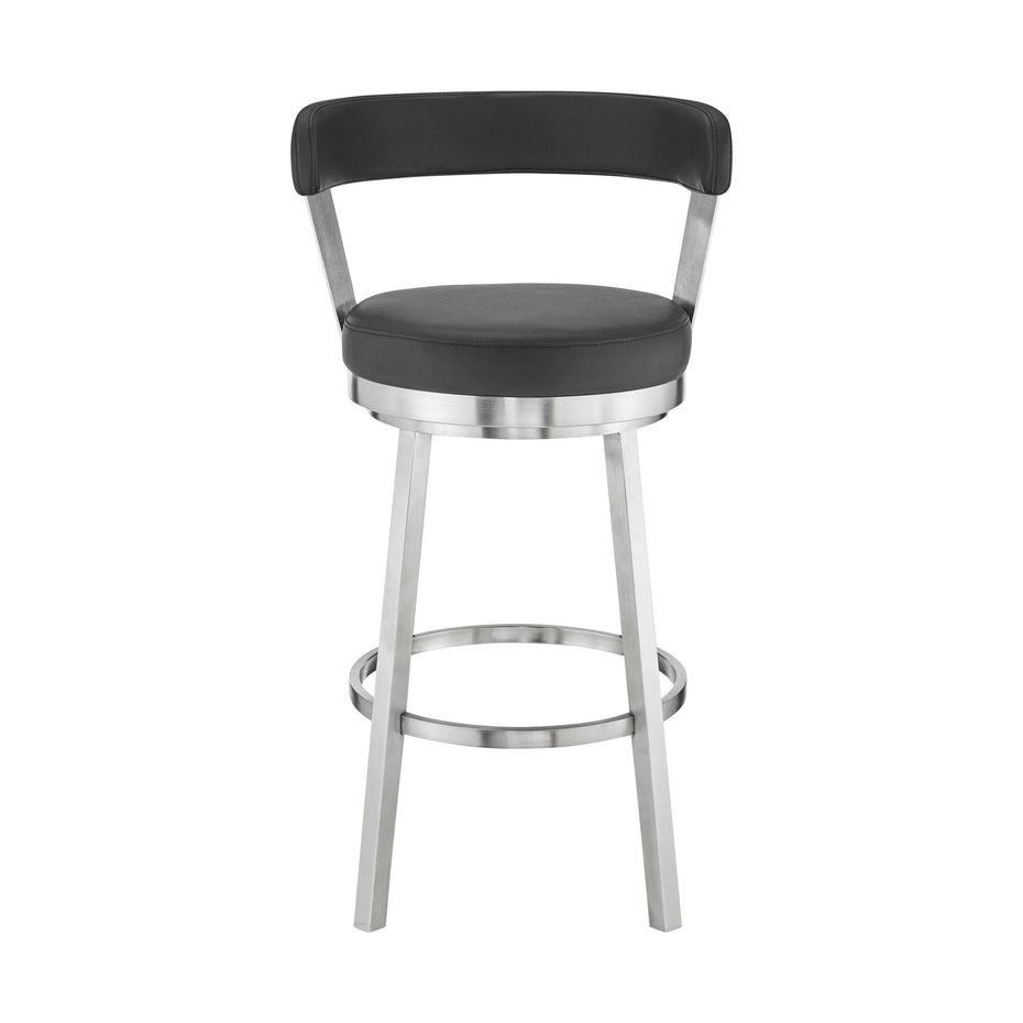 Faux Leather with Stainless Steel Finish Swivel Bar Stool 30" - Chic Black