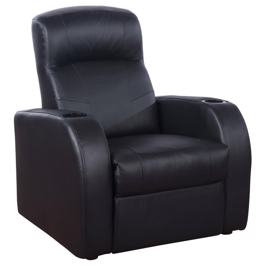 Cyrus - Upholstered Track Arm Recliner - Black by CoasterEssence | Bel Furniture
