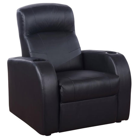 Cyrus - Upholstered Track Arm Recliner - Black by CoasterEssence | Bel Furniture