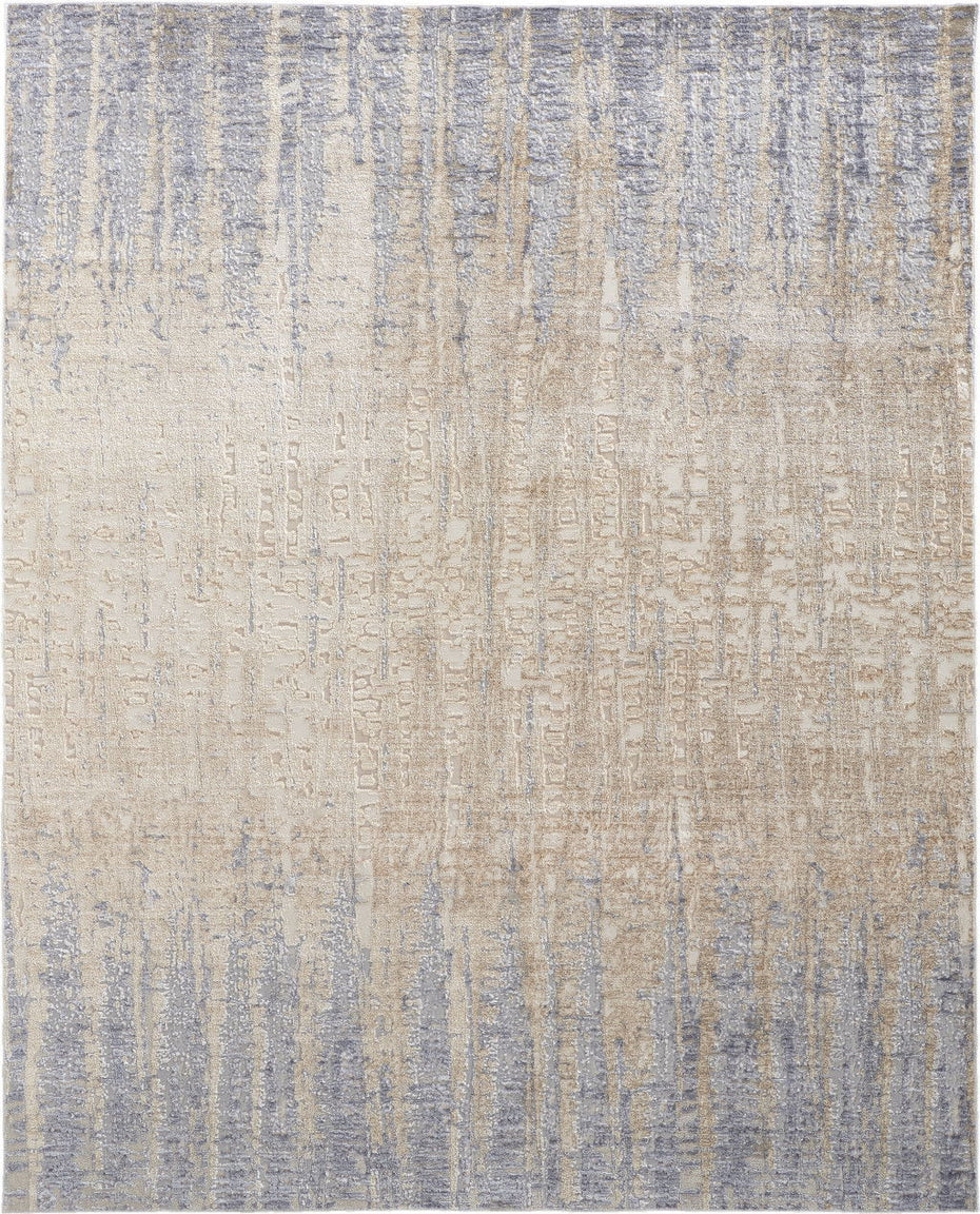 Abstract Power Loom Distressed Area Rug - Tan Brown And Blue - 2' X 3'
