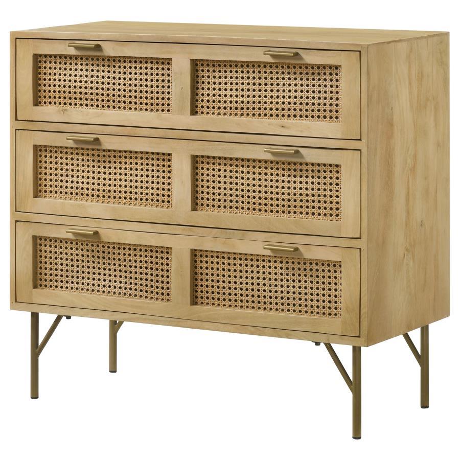 Zamora - 3-Drawer Wood Accent Cabinet With Woven Cane - Natural