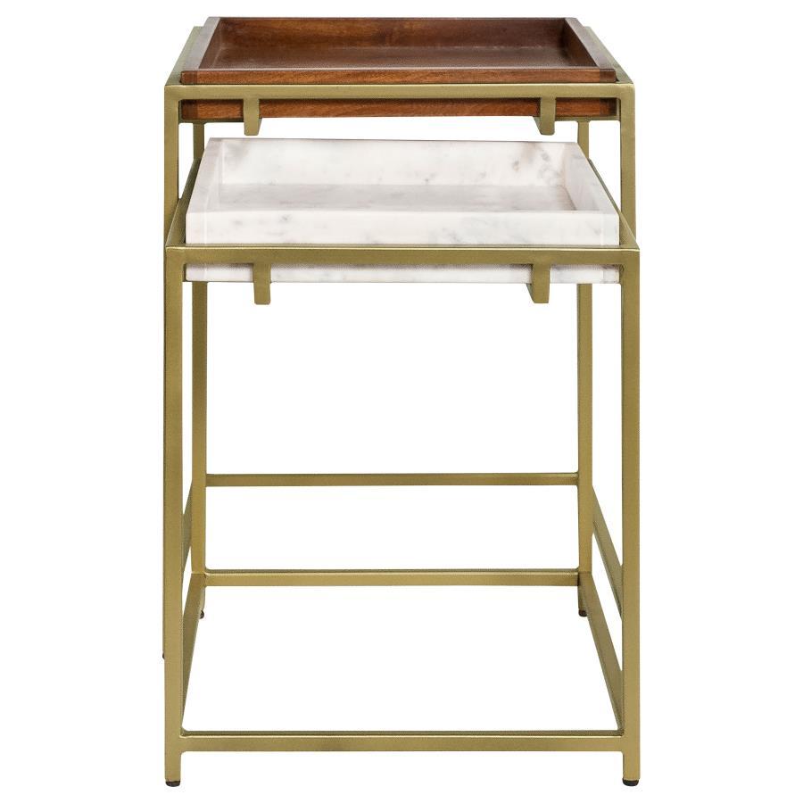 Bolden - 2 Piece Wood And Marble Top Nesting Table Set - Gold