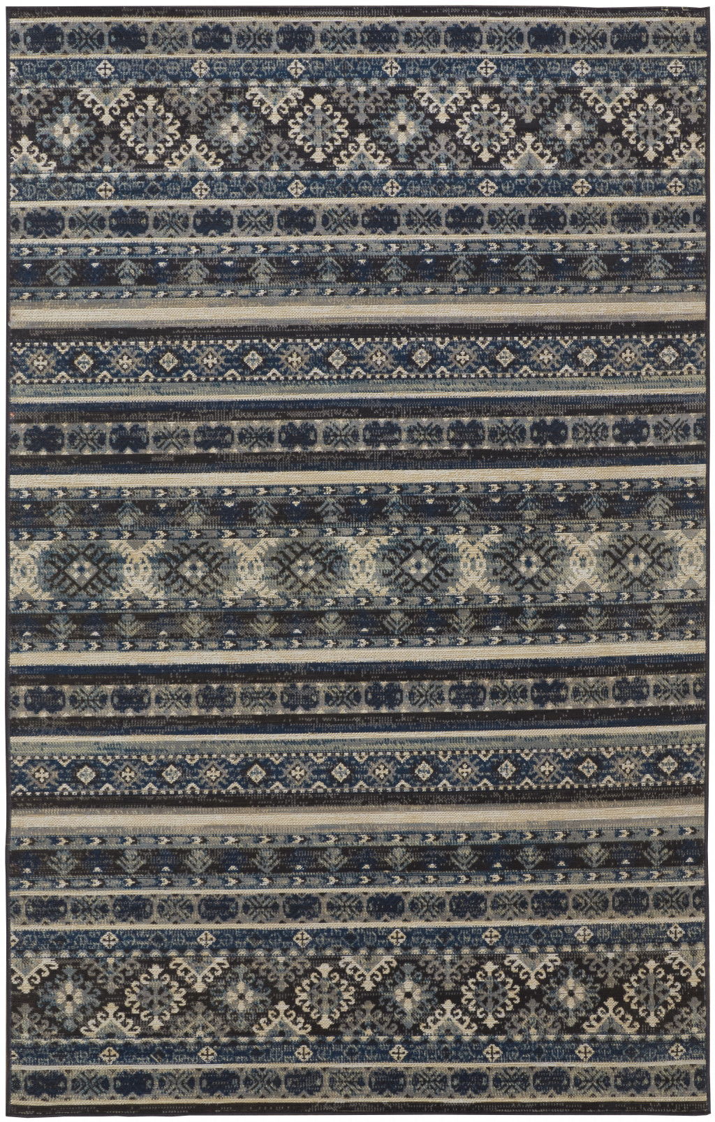 Geometric Power Loom Distressed Stain Resistant Area Rug - Blue Tan And Black - 2' X 3'