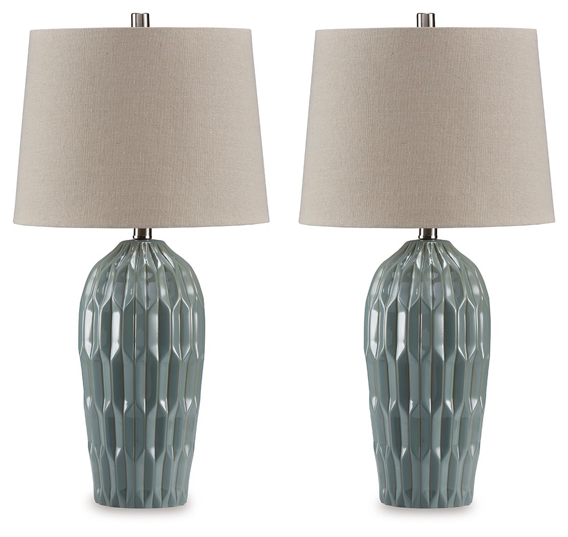 Hadbury - Ceramic Table Lamp (Set of 2) Blue by Signature Design by Ashley® | Bel Furniture
