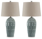 Hadbury - Ceramic Table Lamp (Set of 2) Blue by Signature Design by Ashley® | Bel Furniture
