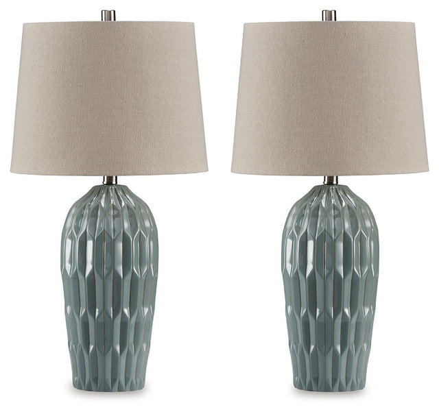 Hadbury - Ceramic Table Lamp (Set of 2) Blue by Signature Design by Ashley® | Bel Furniture