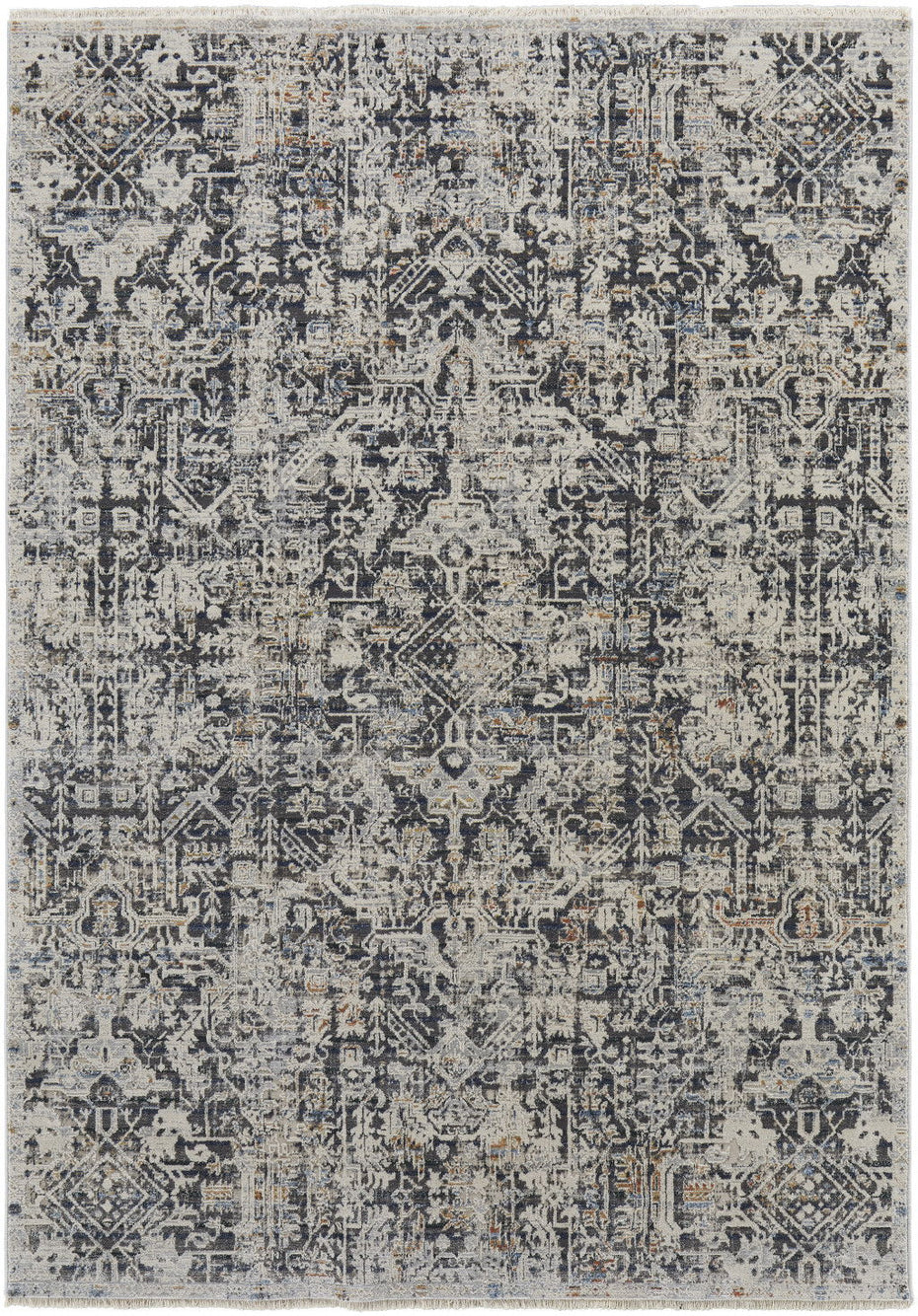 Abstract Power Loom Distressed Area Rug With Fringe - Ivory Gray And Taupe - 12' X 15'