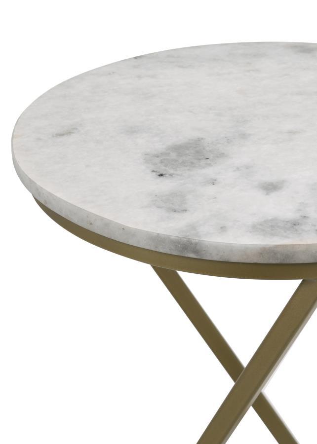 Malthe - Round Accent Table With Marble Top - White And Antique Gold