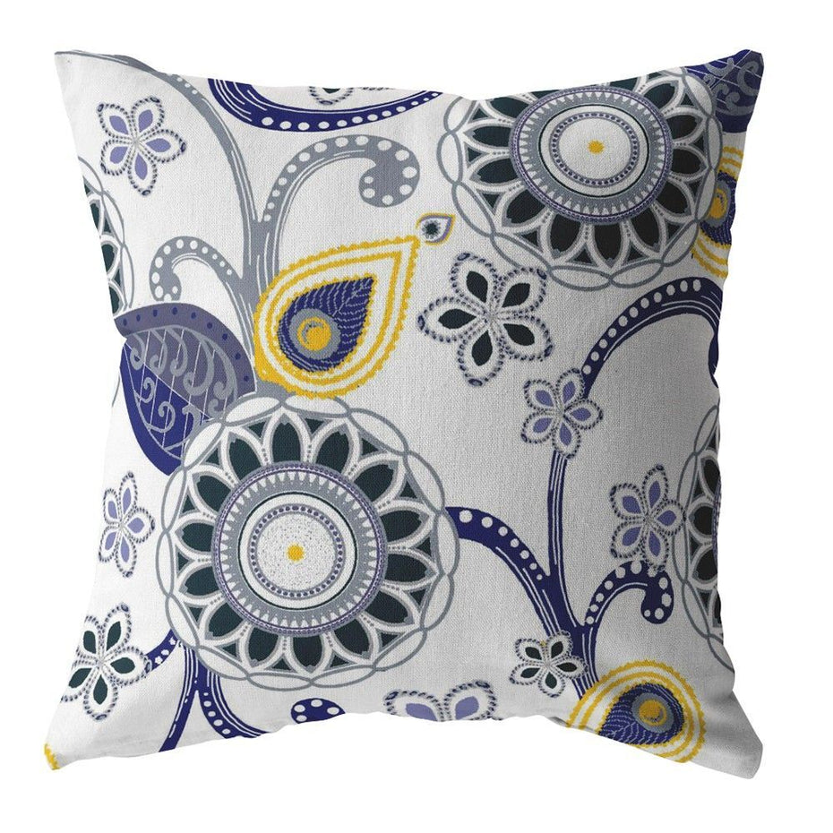 18" Floral Zippered Throw Pillow - Navy White - Suede