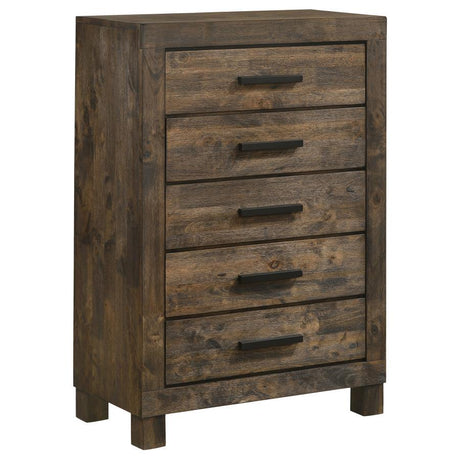 Woodmont - 5-Drawer Bedroom Chest - Rustic Golden Brown by CoasterEveryday | Bel Furniture