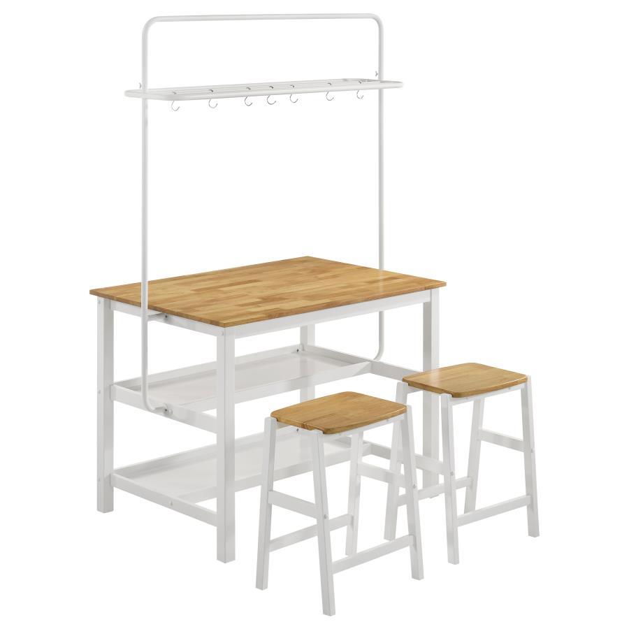 Edgeworth - Kitchen Island Counter Table with Pot Rack - White