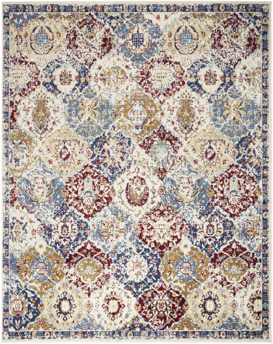 Damask Power Loom Distressed Area Rug - Navy Blue - 8' X 10'